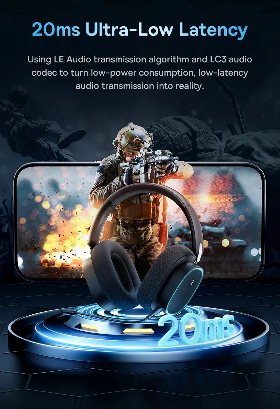 Casque Gaming Sans Fil Baseus GH02 – Bluetooth 5.3, 2.4G, 40H Autonomie, RGB, Micro