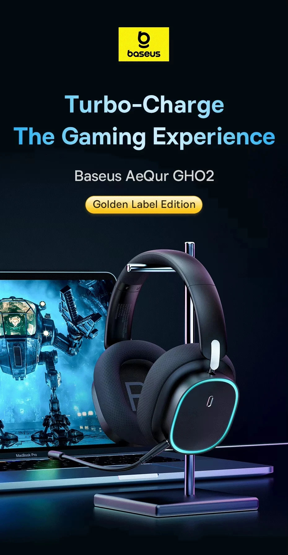 Casque Gaming Sans Fil Baseus GH02 – Bluetooth 5.3, 2.4G, 40H Autonomie, RGB, Micro