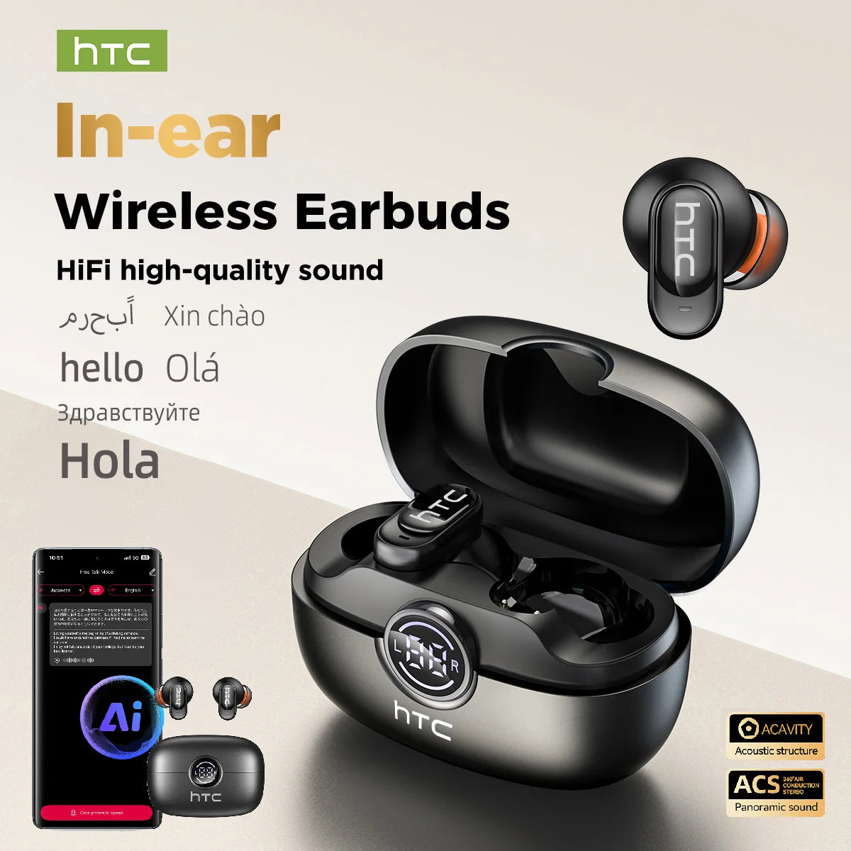 Écouteurs Bluetooth HTC NE79 avec réduction active du bruit