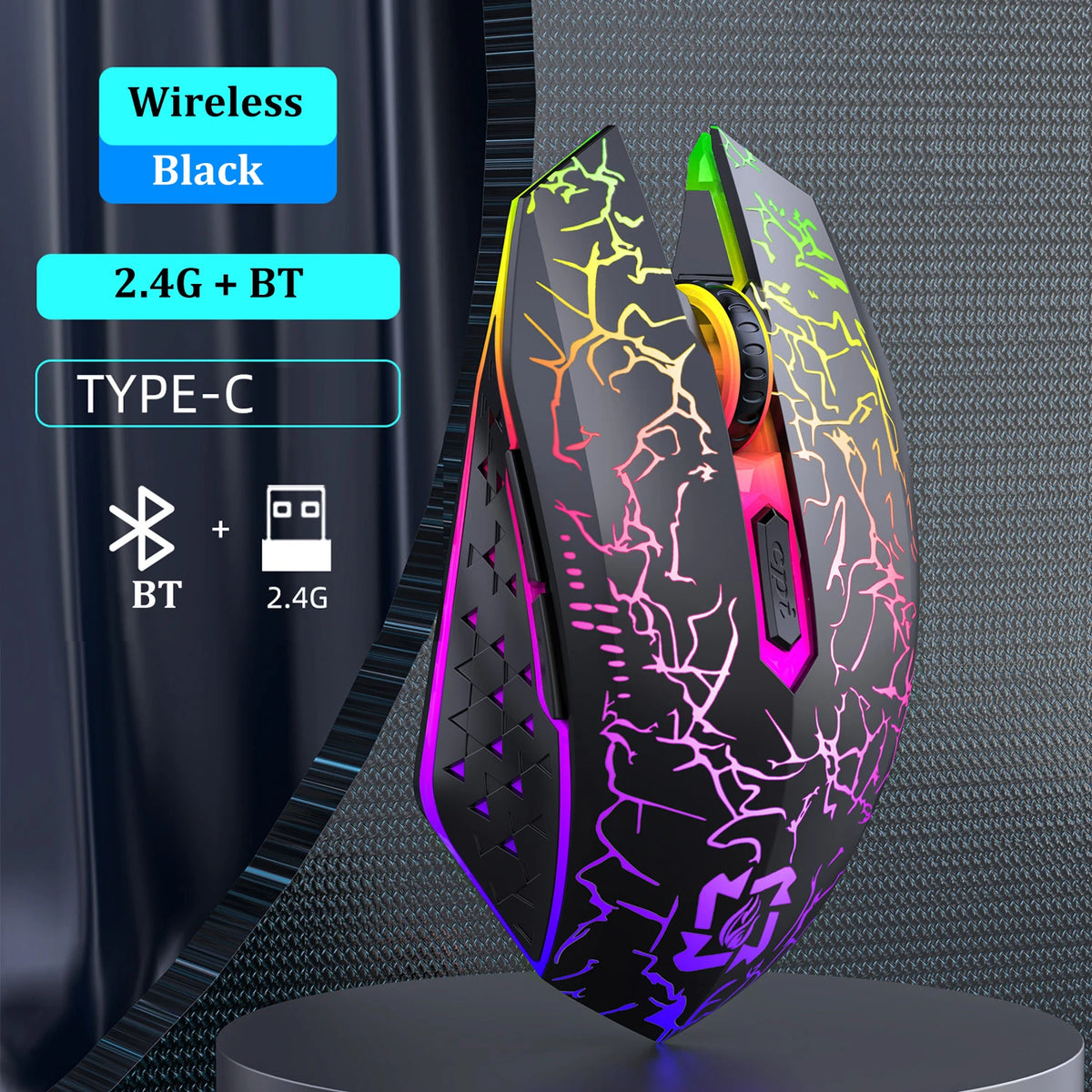 Souris Gaming Sans Fil Bluetooth 5.2 & 2.4G – RGB, 6 Boutons, 1600 DPI