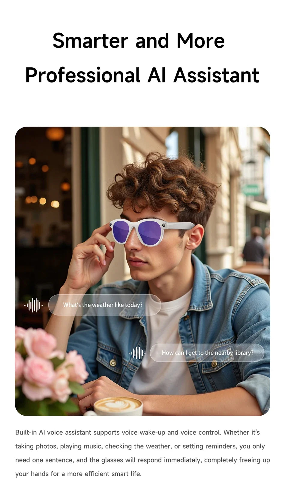 Lunettes intelligentes Lenovo F06 avec caméra et Bluetooth