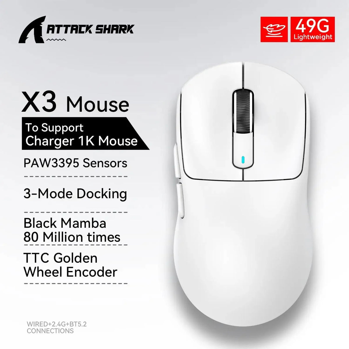 Attack Shark X3 / X3Pro – Souris Gaming Sans Fil PAW3395 26K DPI