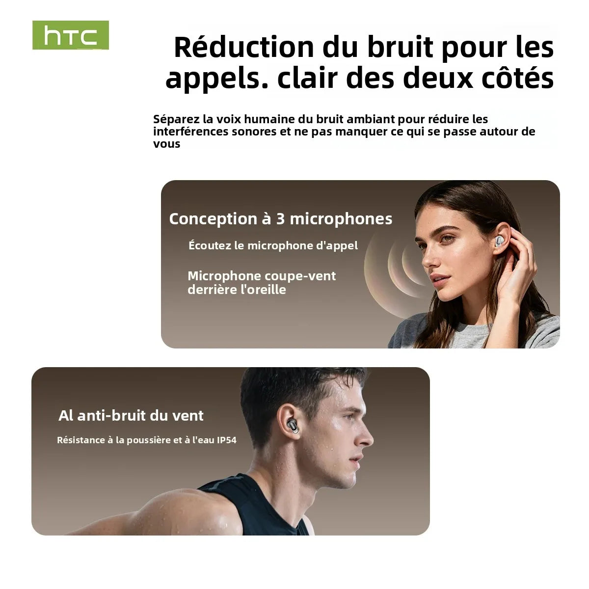 Écouteurs Bluetooth HTC NE79 avec réduction active du bruit