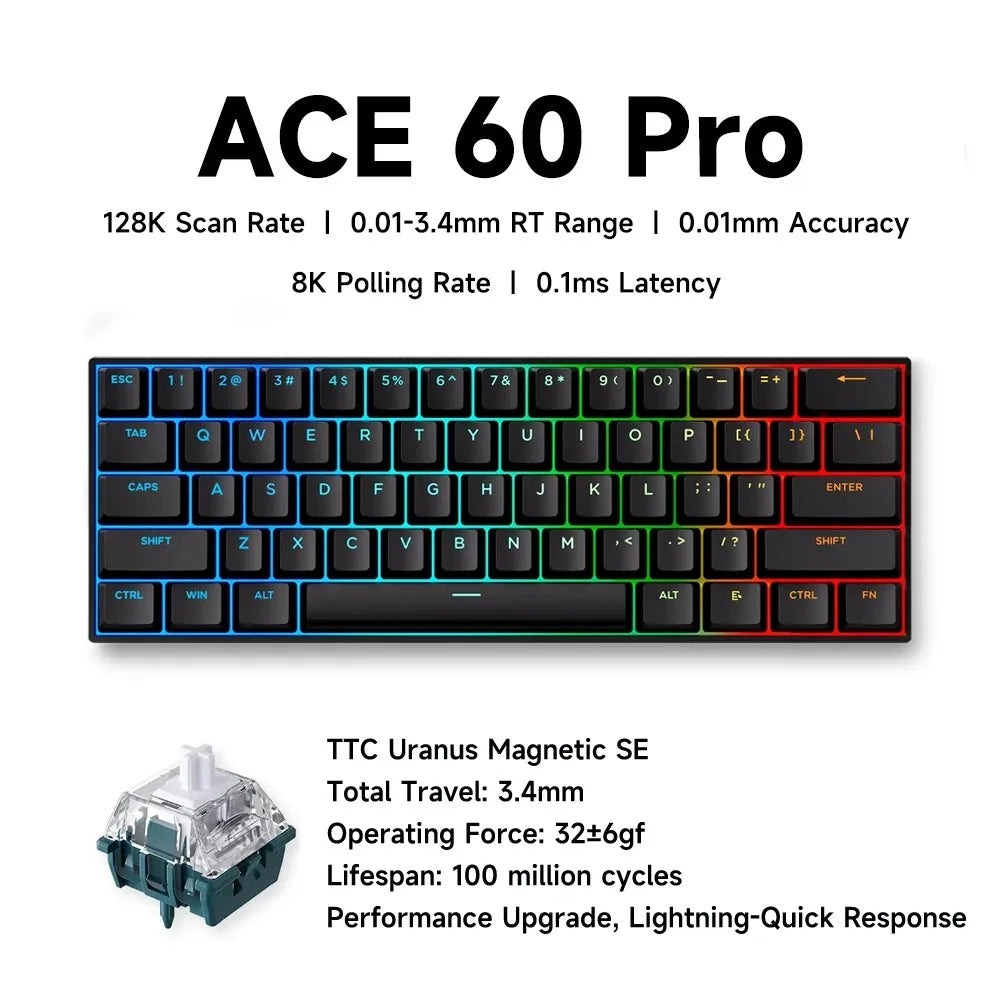 MCHOSE ACE 68 – Clavier Gaming Mécanique Magnétique 8000 Hz, Switch Hall Effect, RVB, 65%