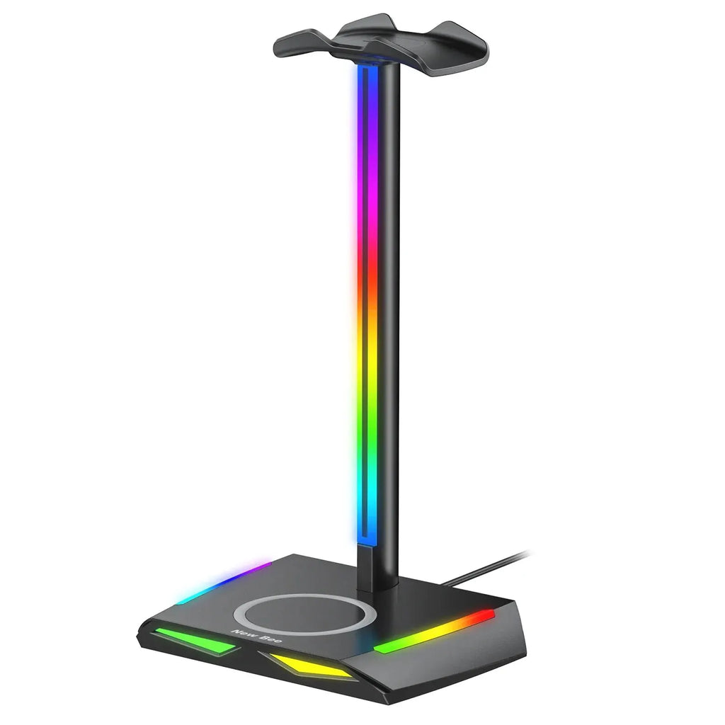 Support Casque Gaming RGB New Bee Z12 – Chargeur Sans Fil + 3 Ports USB, Aluminium