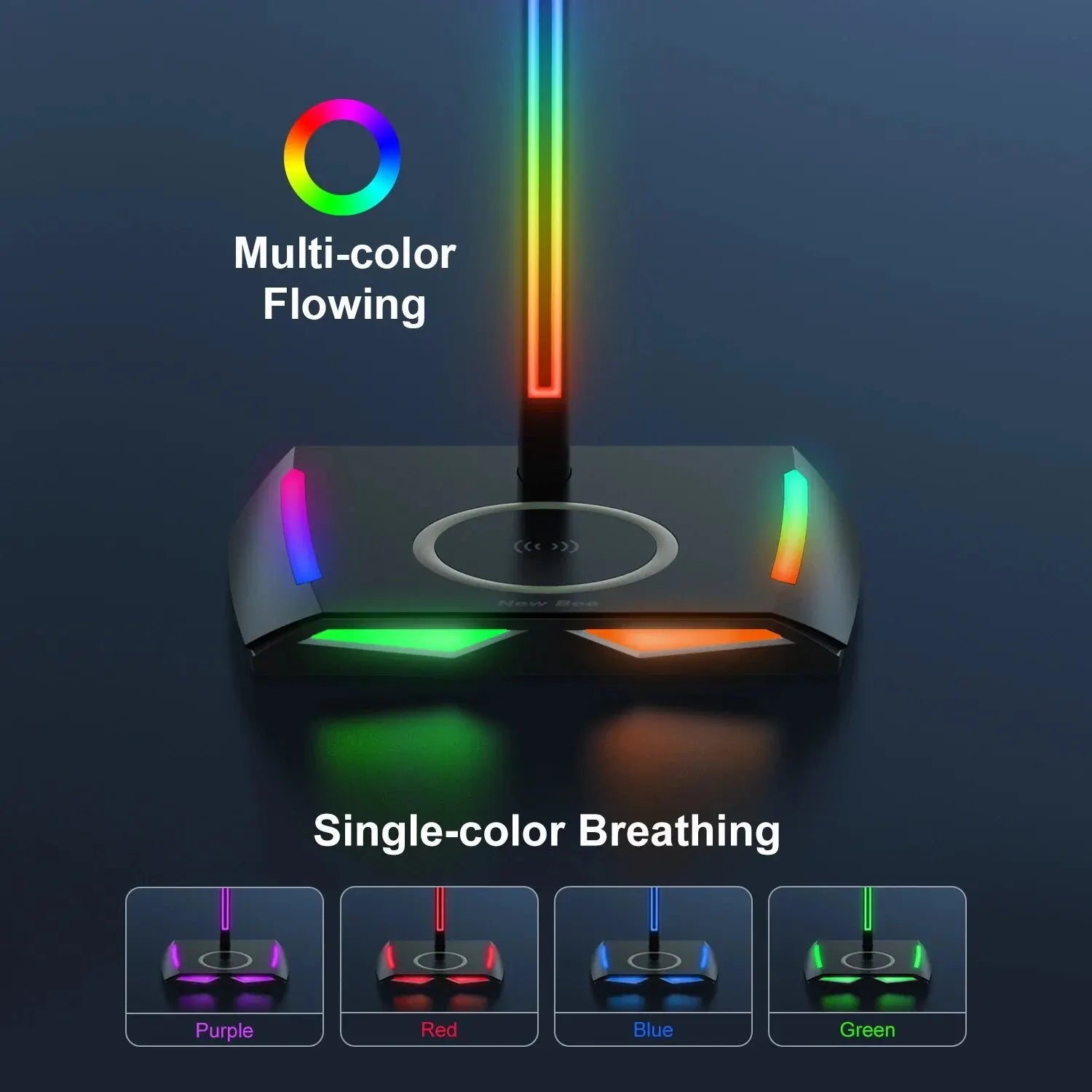 Support Casque Gaming RGB New Bee Z12 – Chargeur Sans Fil + 3 Ports USB, Aluminium