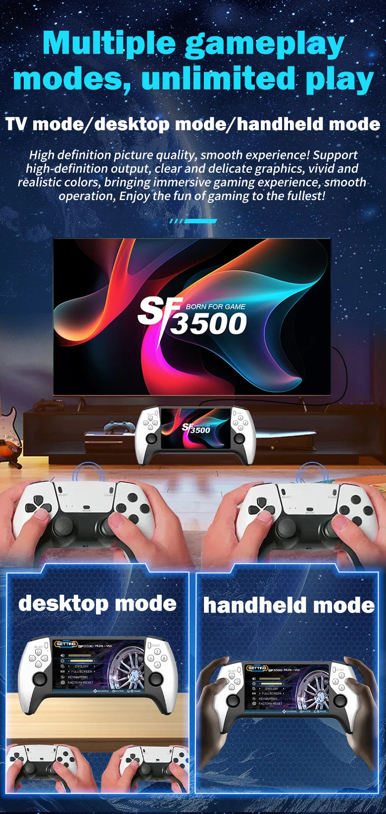 Console Rétro Portable SF3500 – Grand Écran IPS 5", Sortie HDMI, 20 000+ Jeux