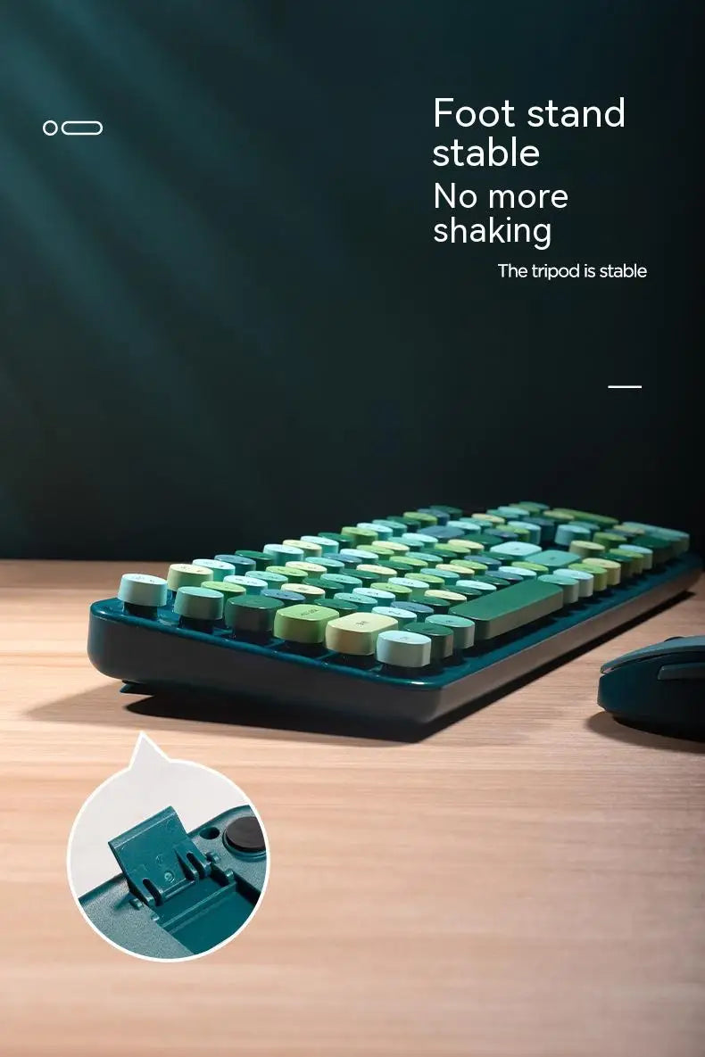 Ensemble Clavier & Souris Sans Fil Kawaii – 104 Touches, Design Rétro Arc-en-Ciel, Multi-Coloris