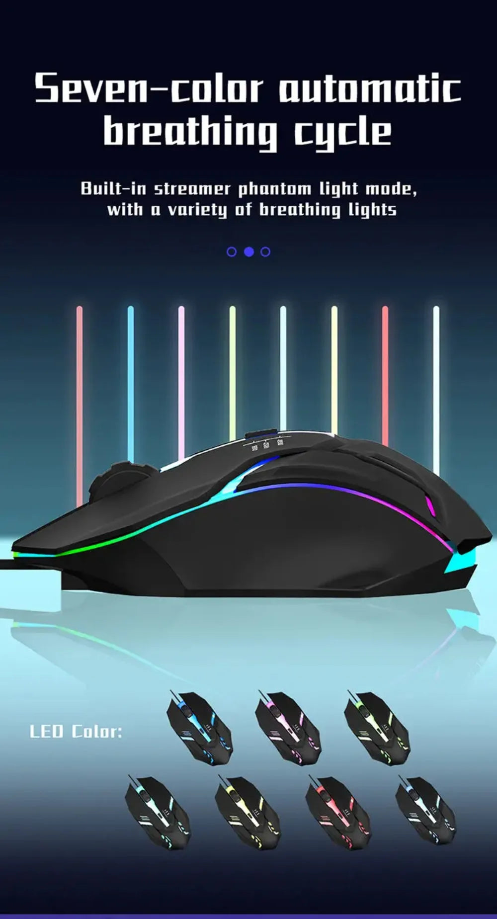 Souris de jeu LED, conception ergonomique, lumineuse, filaire, USB, 4 boutons, rétroéclairée, pour PC de bureau et ordinateurs portables
