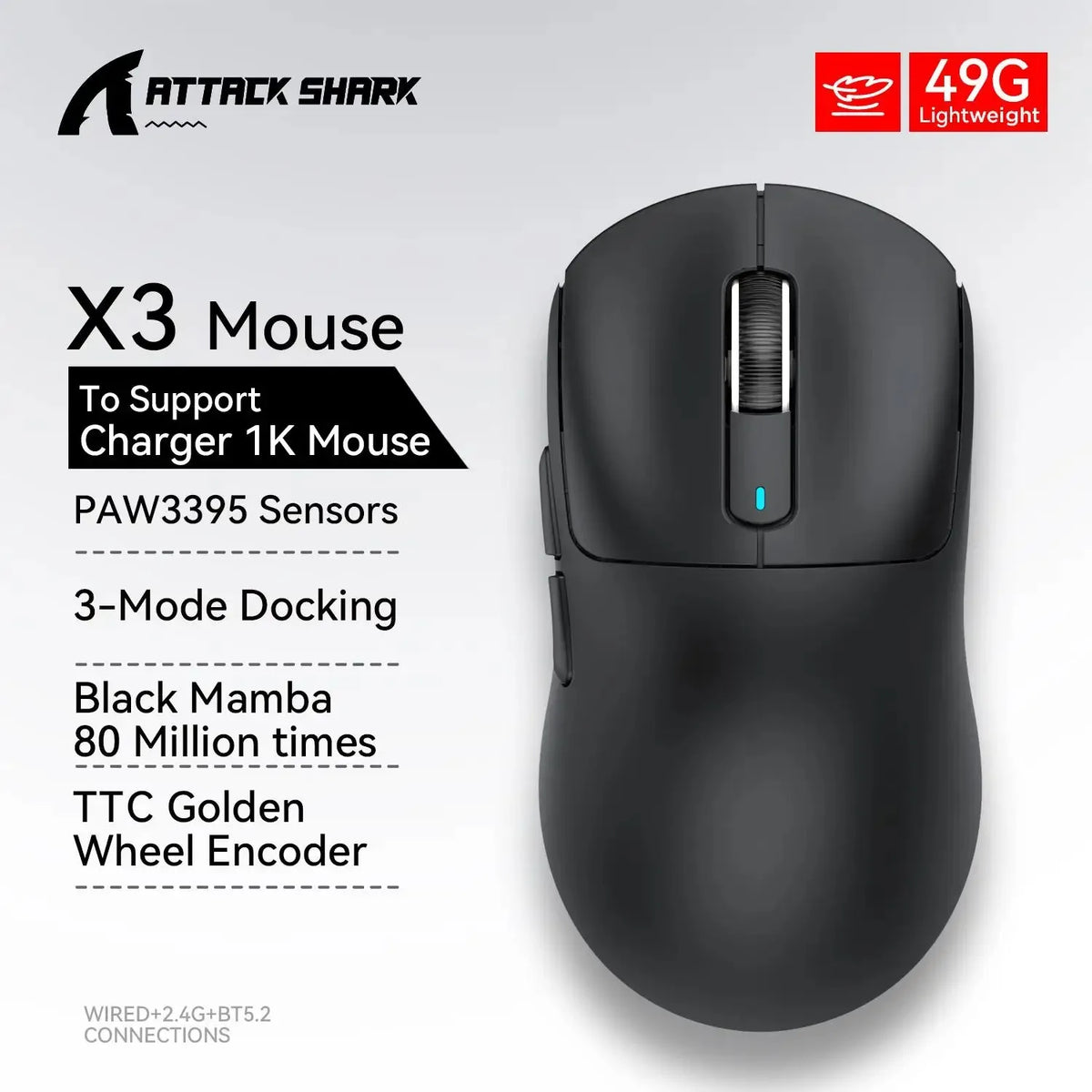 Attack Shark X3 / X3Pro – Souris Gaming Sans Fil PAW3395 26K DPI