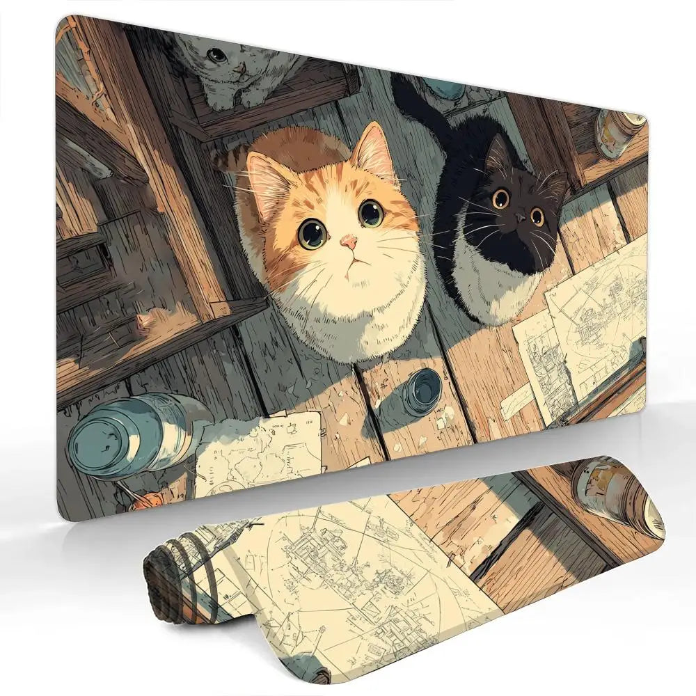 Tapis de Souris Gaming XXL Chat Mignon – Base Antidérapante, Bords Cousus, Multi-Tailles (Mairuige)
