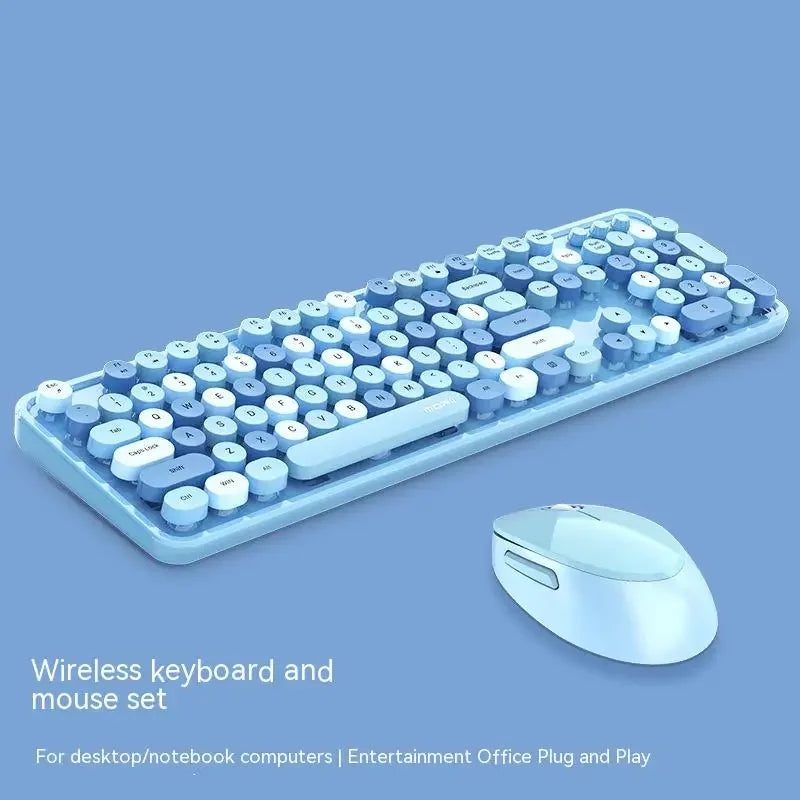 Ensemble Clavier & Souris Sans Fil Kawaii – 104 Touches, Design Rétro Arc-en-Ciel, Multi-Coloris