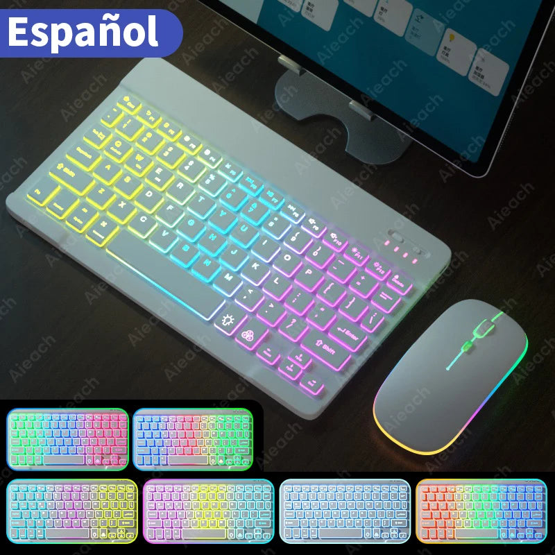 Ensemble Clavier + Souris Sans Fil Bluetooth RGB – Compatible Android, iOS, Windows, iPad