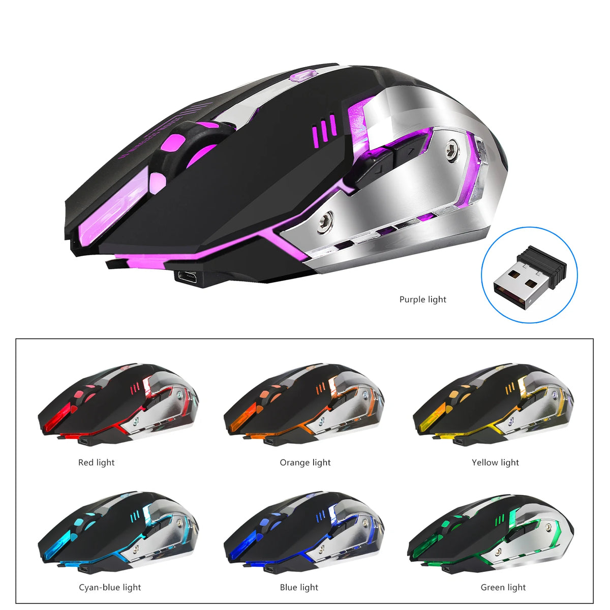 HXSJ M10 – Souris Gaming Sans Fil 2400 DPI, Rétroéclairage 7 Couleurs, Ergonomique