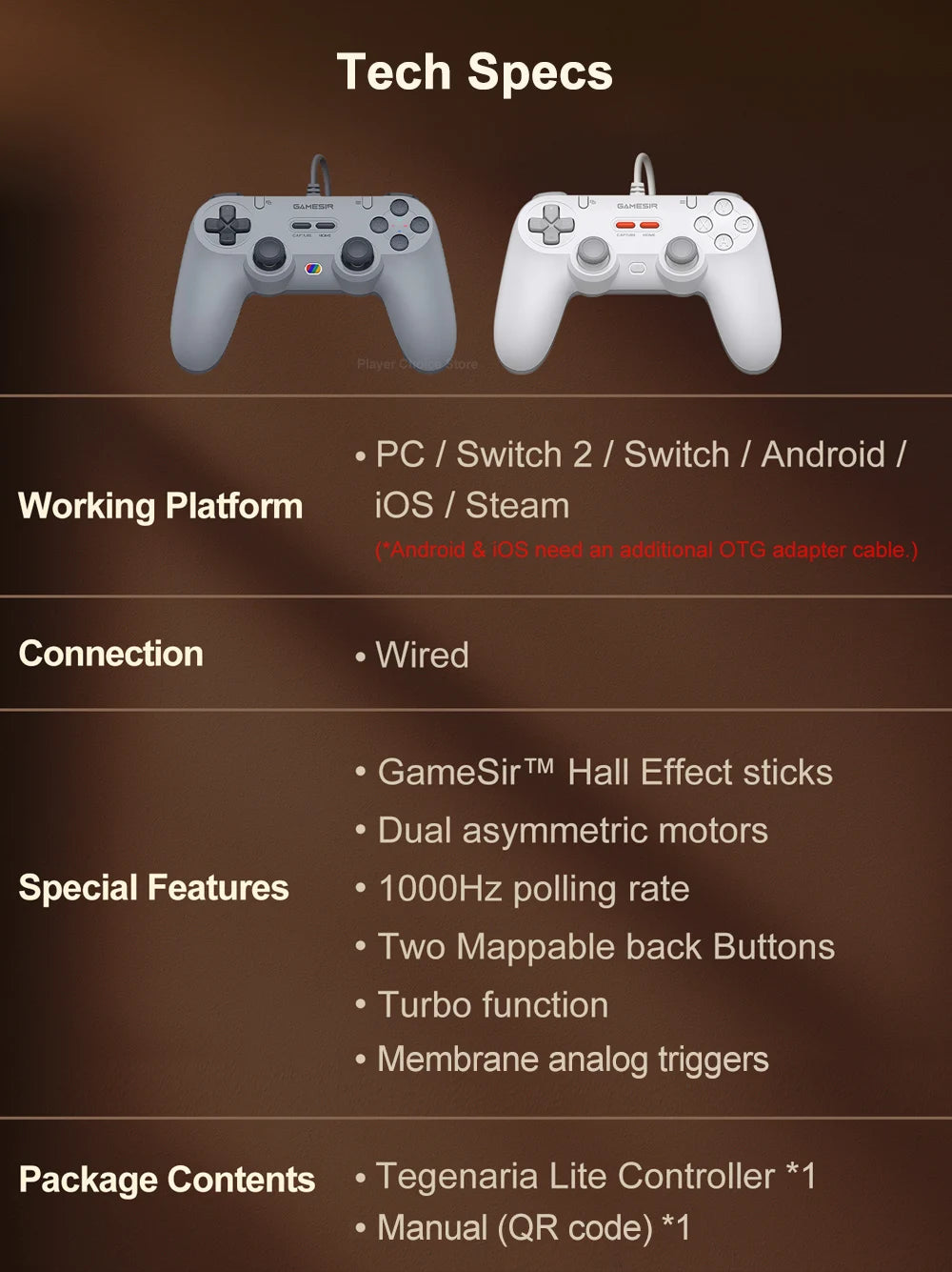 Manette filaire GameSir Tegenaria Lite avec sticks à effet Hall