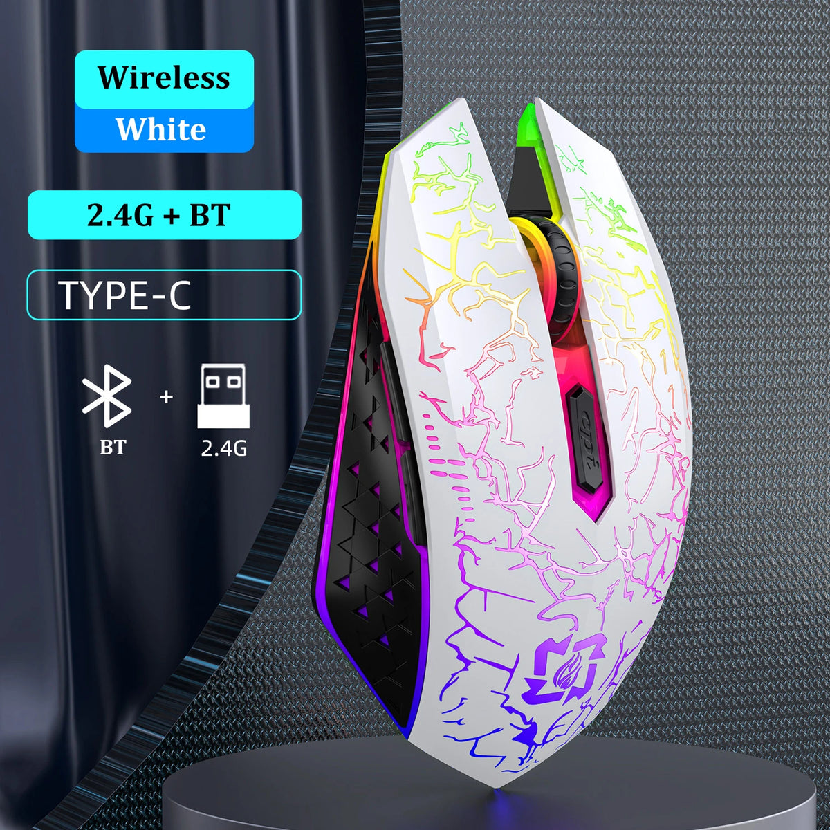 Souris Gaming Sans Fil Bluetooth 5.2 & 2.4G – RGB, 6 Boutons, 1600 DPI