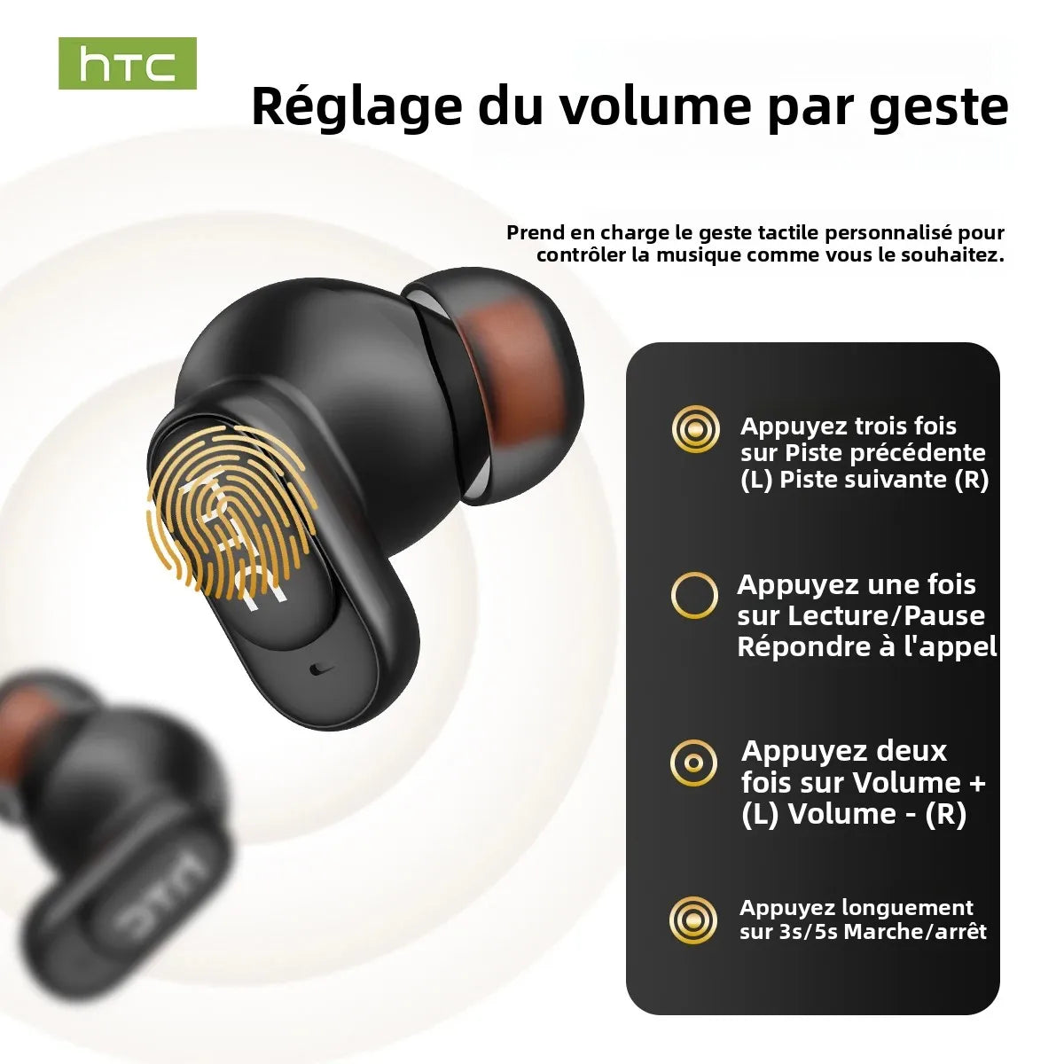 Écouteurs Bluetooth HTC NE79 avec réduction active du bruit