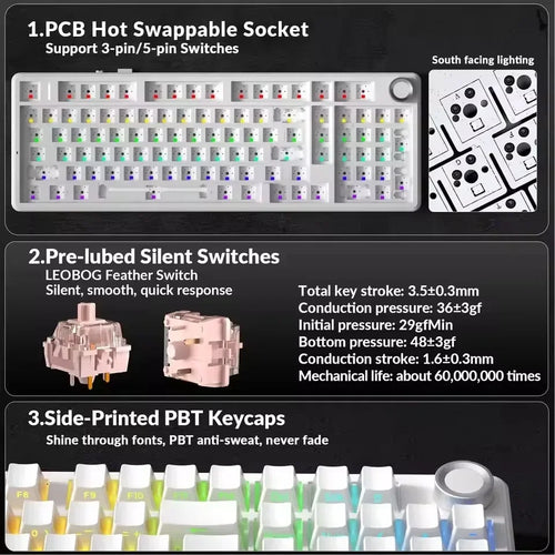 AULA F99 Pro – Clavier Mécanique Sans Fil Silencieux 96% | Tri-Mode BT/2.4G/USB | Hot-Swap | RGB