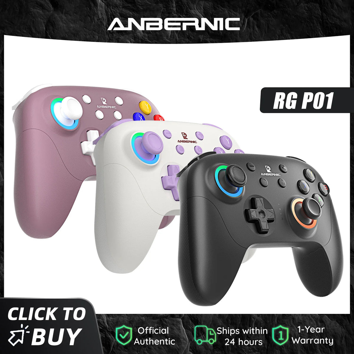 Manette ANBERNIC RG P01 à effet Hall – Bluetooth, USB et 2,4 GHz