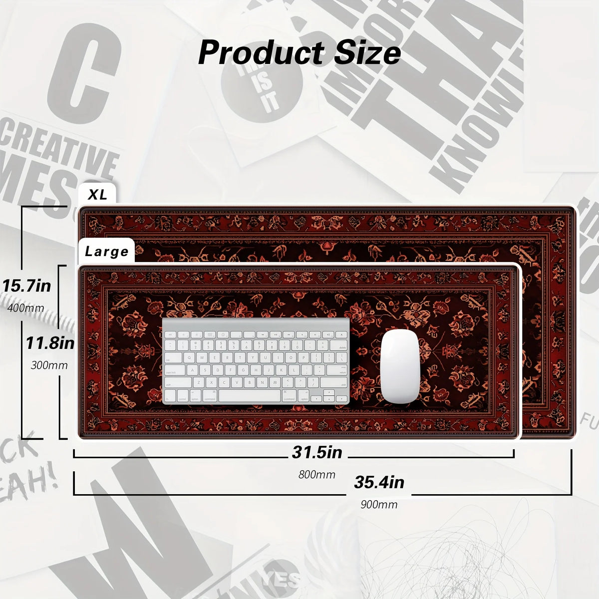 Tapis de Souris Gaming Vintage Motif Persan – Bords Cousus, Base Antidérapante, Multi-Tailles (Mairuige)