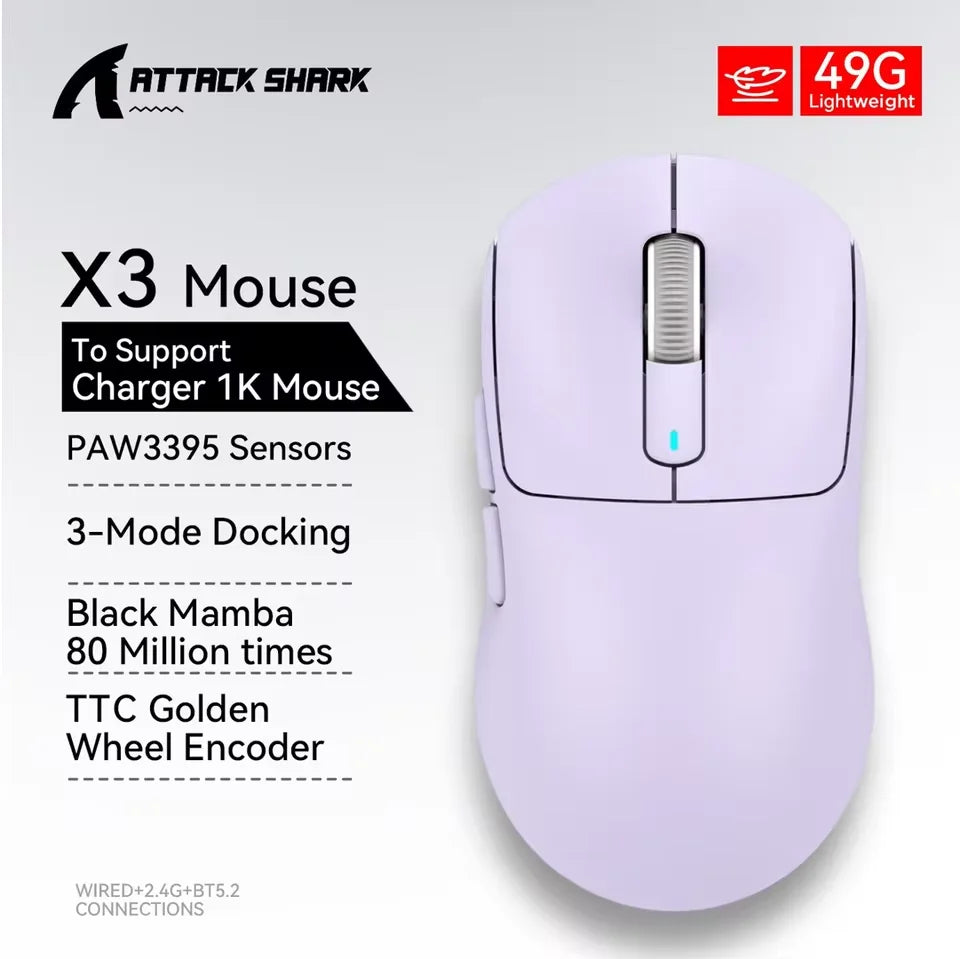 Attack Shark X3 / X3Pro – Souris Gaming Sans Fil PAW3395 26K DPI