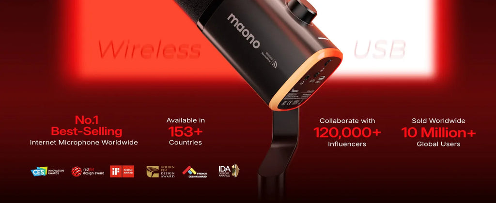 MAONO PD100W - Microphone Dynamique Sans Fil pour Streaming et Gaming