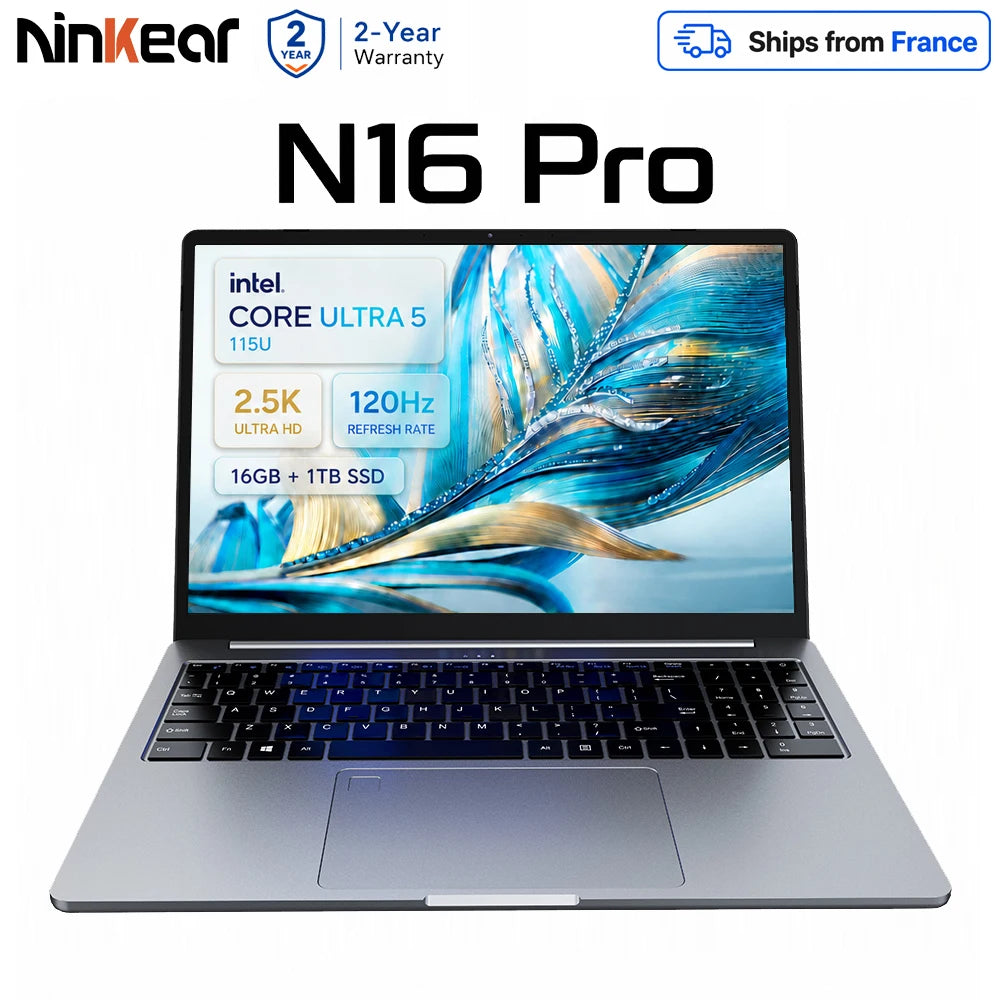 PC portable Ninkear N16 Pro - Intel Core Ultra 5, 16" 2.5K 120 Hz, 16 Go, 1 To SSD