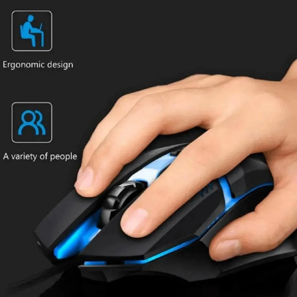 Souris de jeu LED, conception ergonomique, lumineuse, filaire, USB, 4 boutons, rétroéclairée, pour PC de bureau et ordinateurs portables