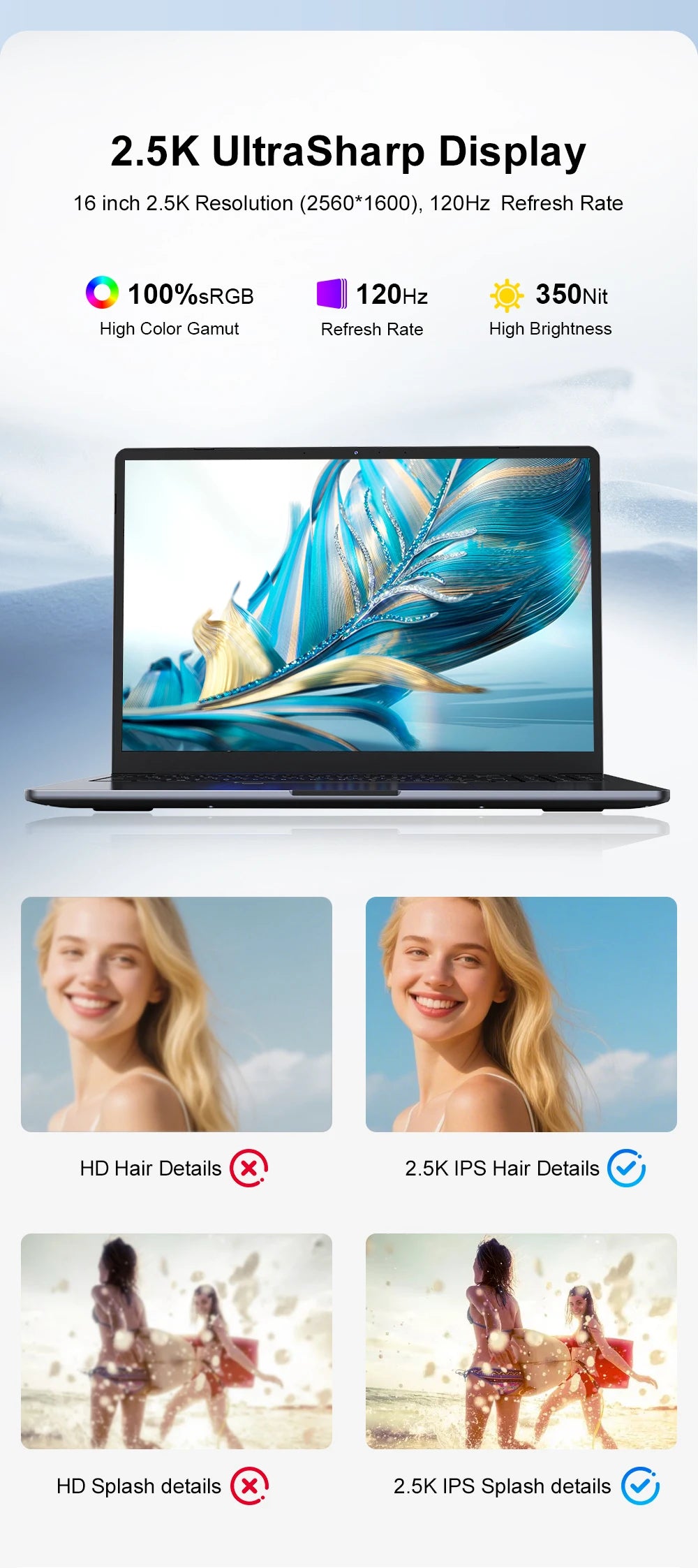 PC portable Ninkear N16 Pro - Intel Core Ultra 5, 16" 2.5K 120 Hz, 16 Go, 1 To SSD