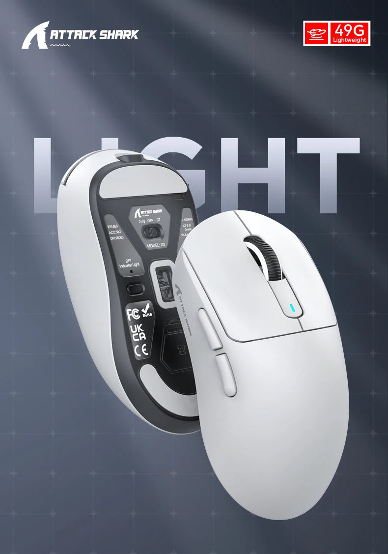 Attack Shark X3 / X3 Pro – Souris Gaming Sans Fil Pixart 3395 | 26 000 DPI | 49g