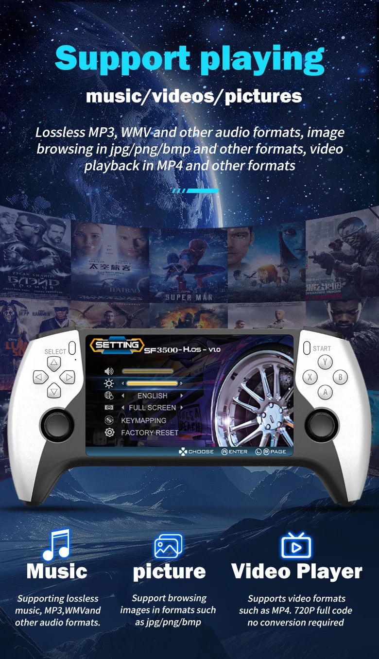 Console Rétro Portable SF3500 – Grand Écran IPS 5", Sortie HDMI, 20 000+ Jeux