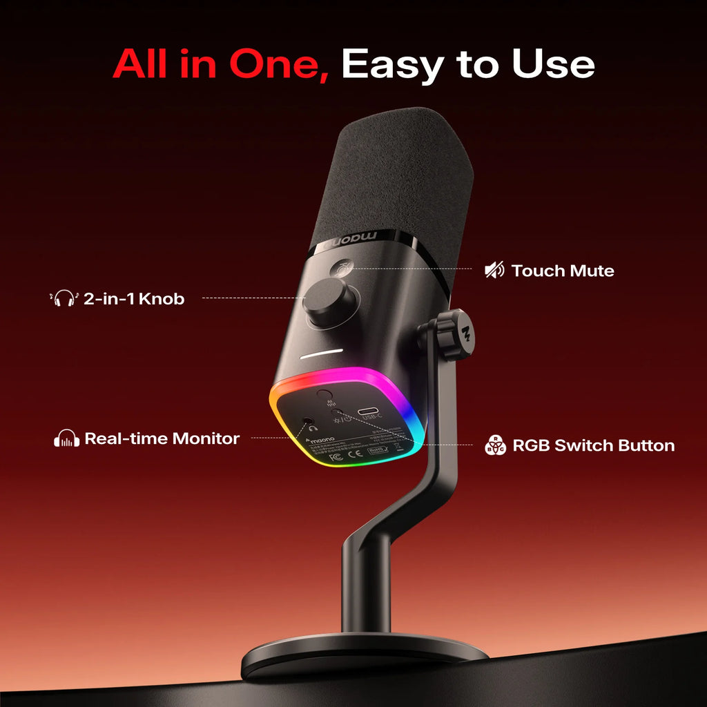 MAONO PD100W - Microphone Dynamique Sans Fil pour Streaming et Gaming