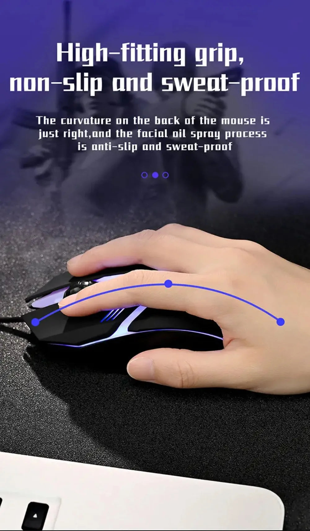 Souris de jeu LED, conception ergonomique, lumineuse, filaire, USB, 4 boutons, rétroéclairée, pour PC de bureau et ordinateurs portables