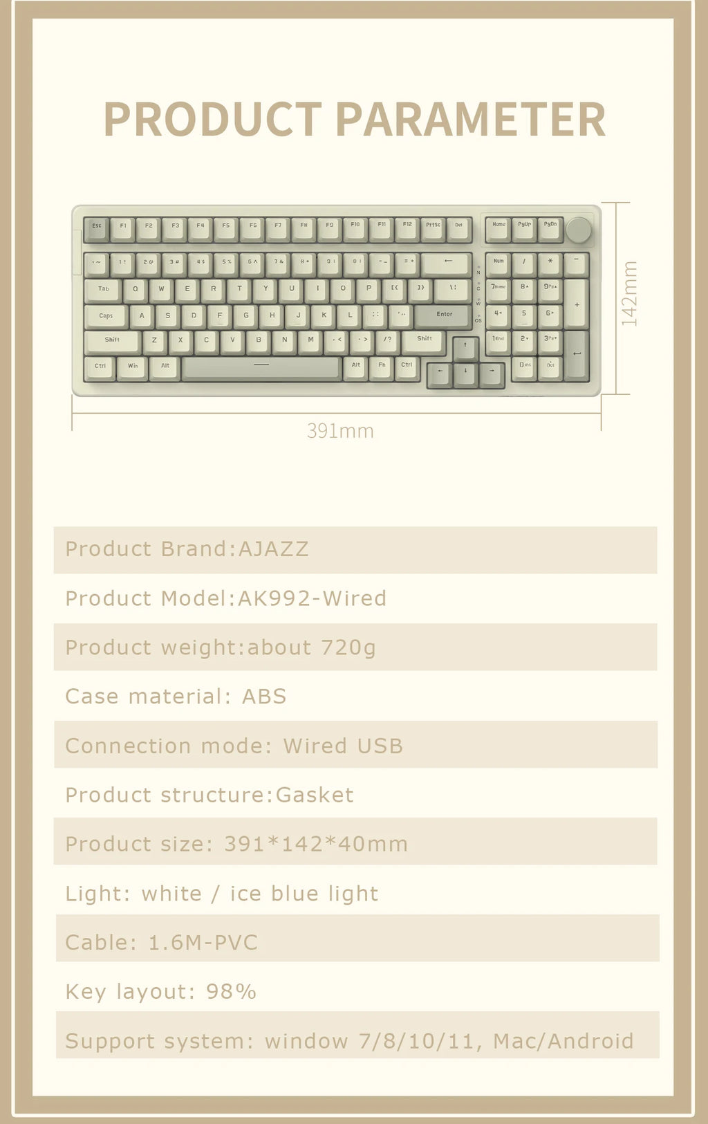 Ajazz AK992 – Clavier mécanique 98 touches Hot-Swap